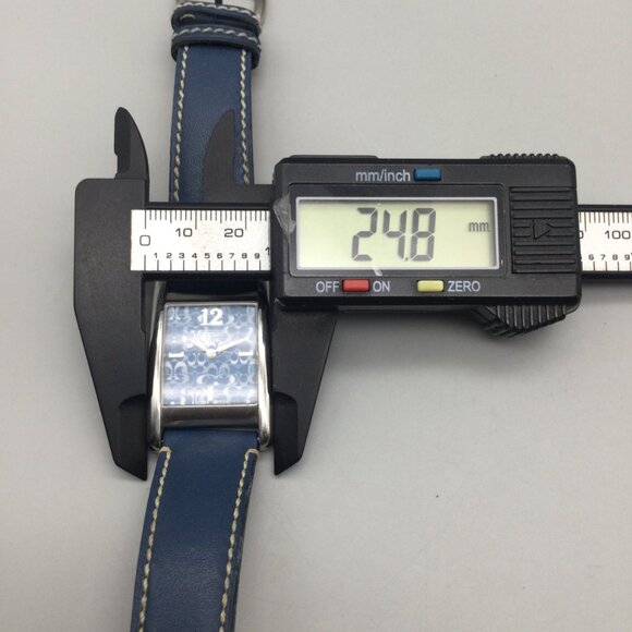 Coach Tank WatchWomen 25mm Silver Tone Blue Logo Dial Leather Band New Battery - Picture 13 of 15